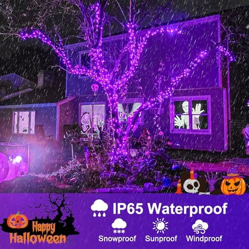 2 Pack Halloween Lights Outdoor, Total 200FT 600 LED Purple String Lights