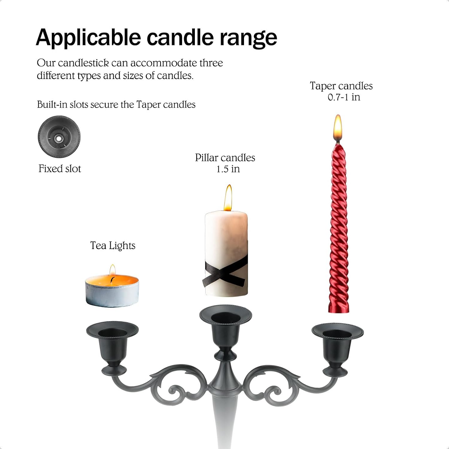 5-Arm Metal Candelabra Candle Holder Table Centerpiece, Pewter | Classic 5-Arm Metal Candelabra, Pewter Finish.