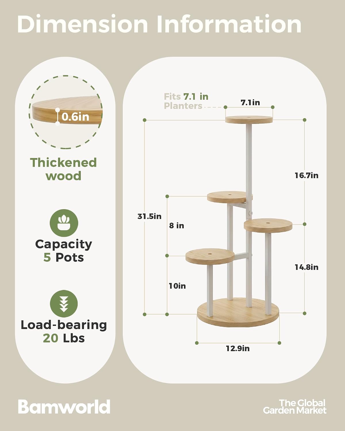 Bamworld Plant Stand Indoor Wood Plant Stand 4 Tier White | plant holders for Multiple Plants Tall Corner Plant Stands