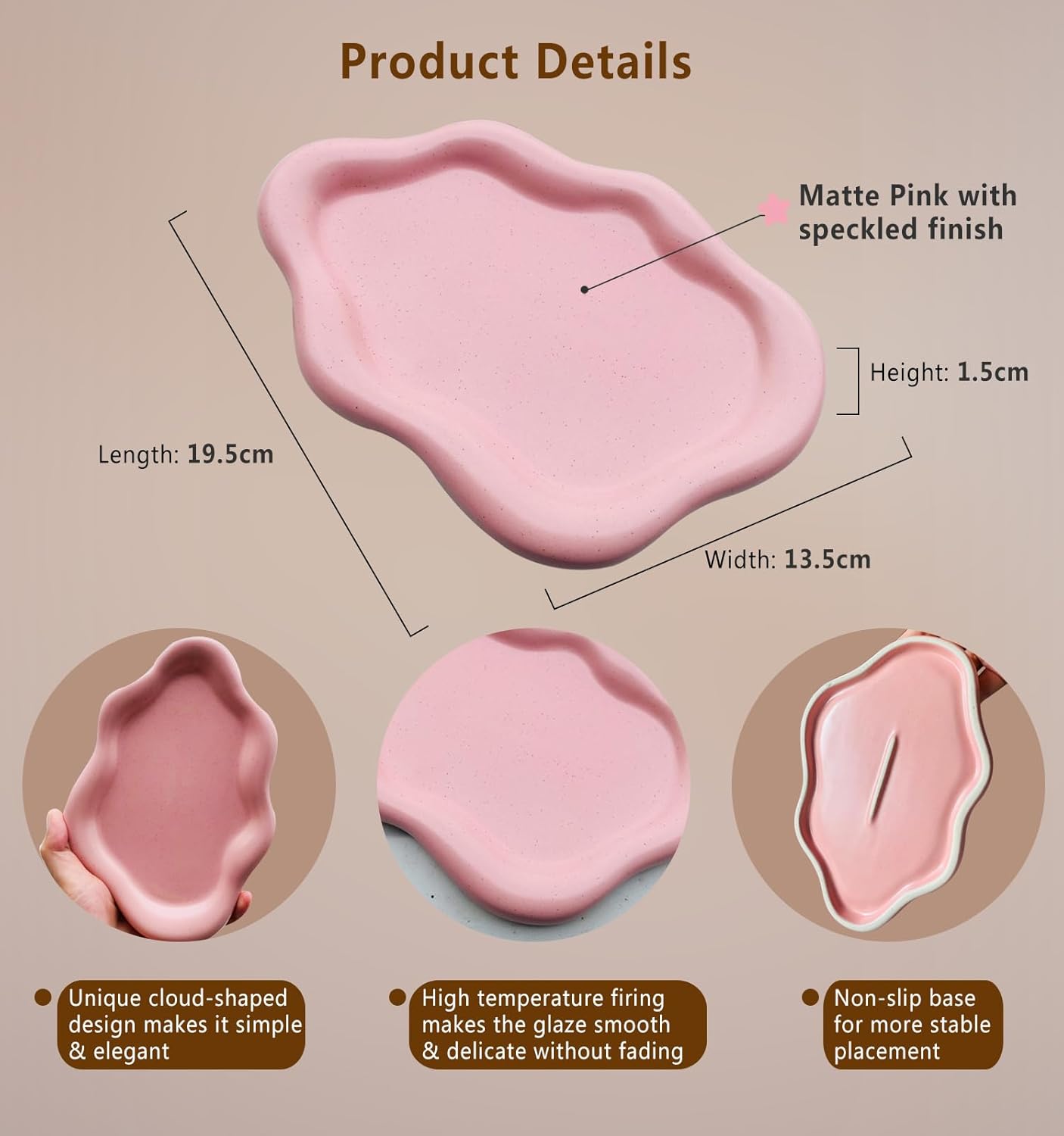 Watch Keys Tray Ring Dish / Spotted Matte Pink
