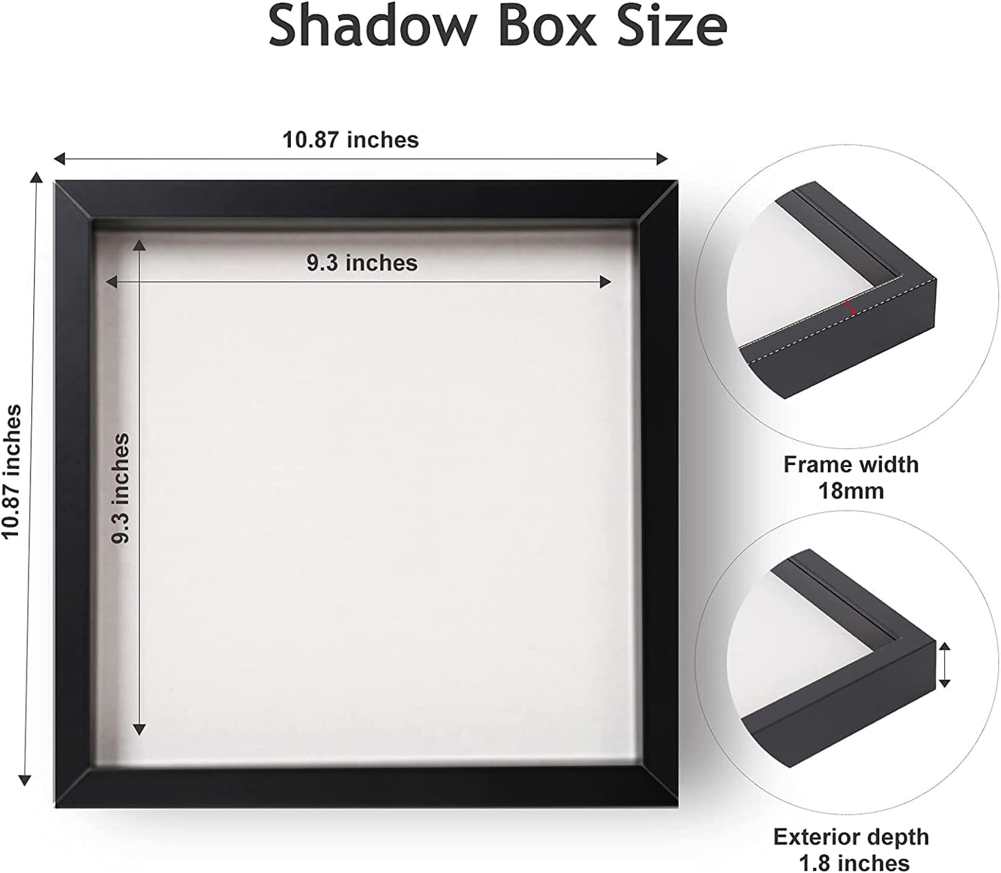 Elegant Deep Wood Shadow Box Frames - Set of 3 Black 10x10 Inch Display Cases with Real Glass and Linen Backboard