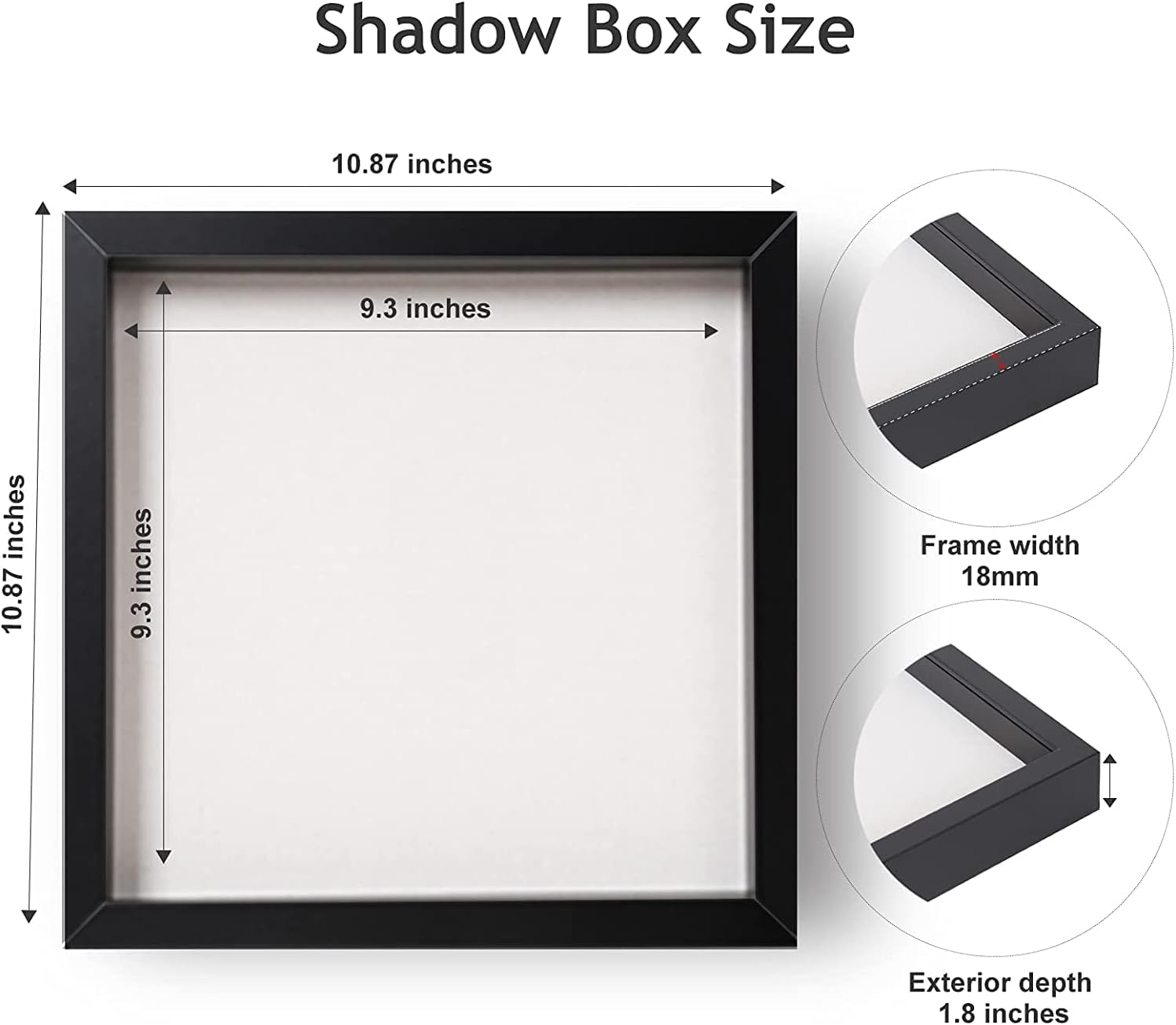 Elegant Deep Wood Shadow Box Frames - Set of 3 Black 10x10 Inch Display Cases with Real Glass and Linen Backboard