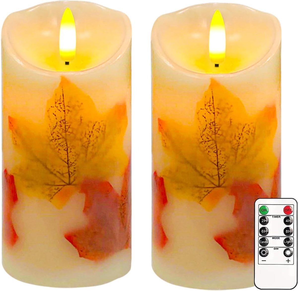 Maple Leaves Flameless Candles Set of 2, Fall Candles with Remote & Timer