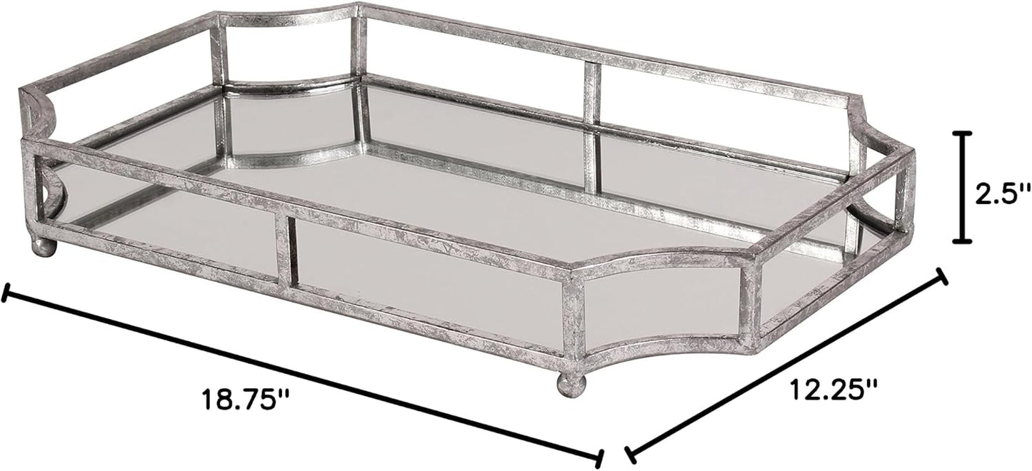 Ciel Metal Mirrored Ornate Scalloped Decorative Tray / 18.8 x 12.3 x 2.5 / Silver