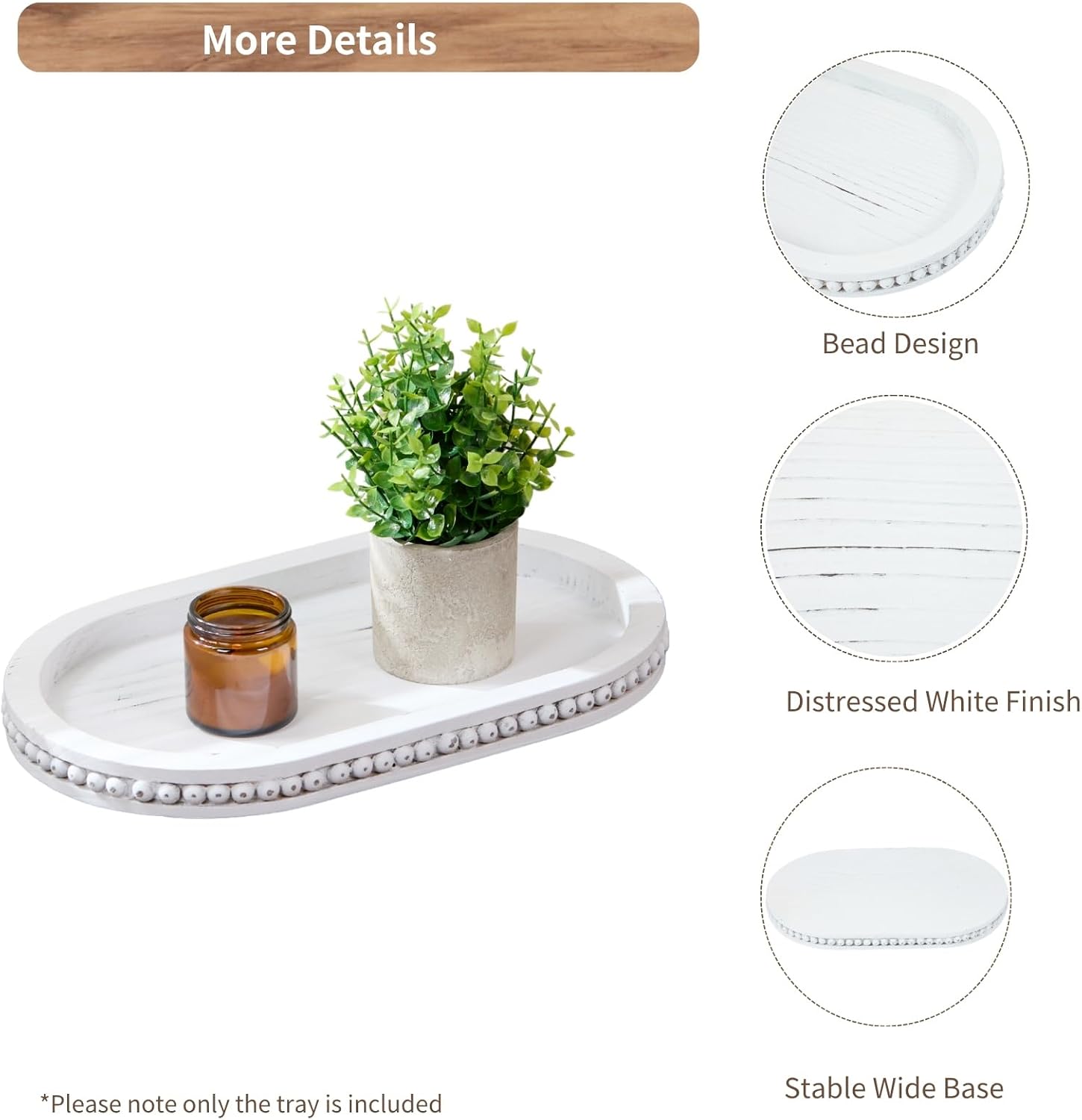 Wood Decorative Tray / Distressed White