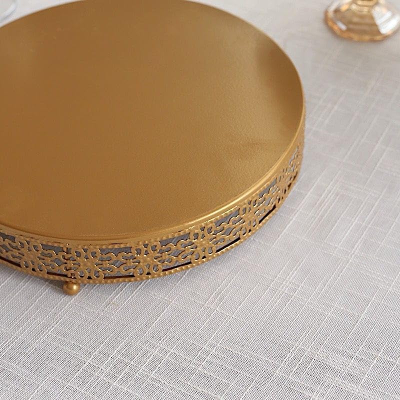 in Metal Fleur De Lis Round Cake Stand Dessert Display Pedestal / Gold / 16 Inch