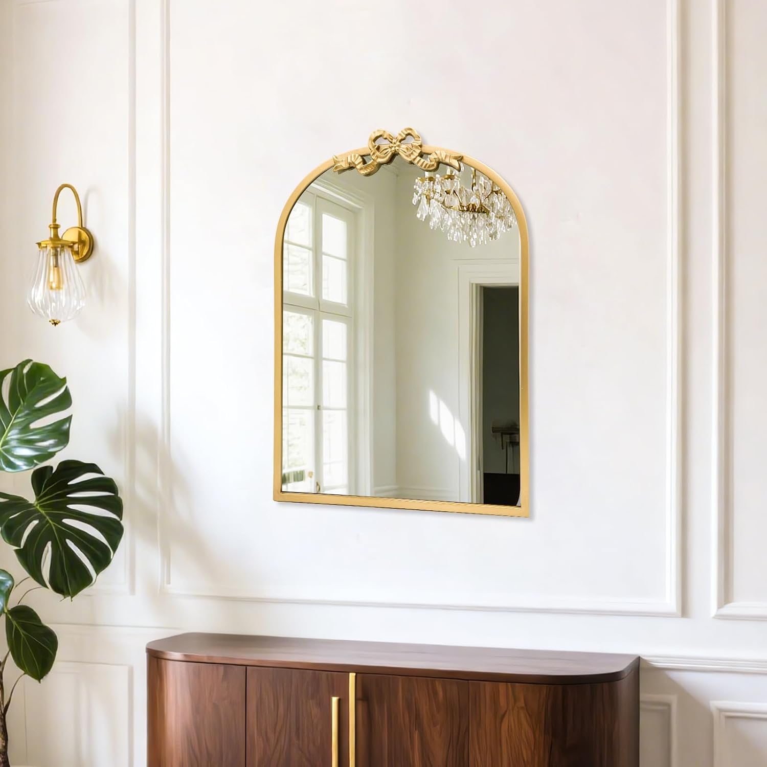 Metal Frame / Vintage Bow Mirror / Arched / 27"L x 19"W / Gold / 27 x 19