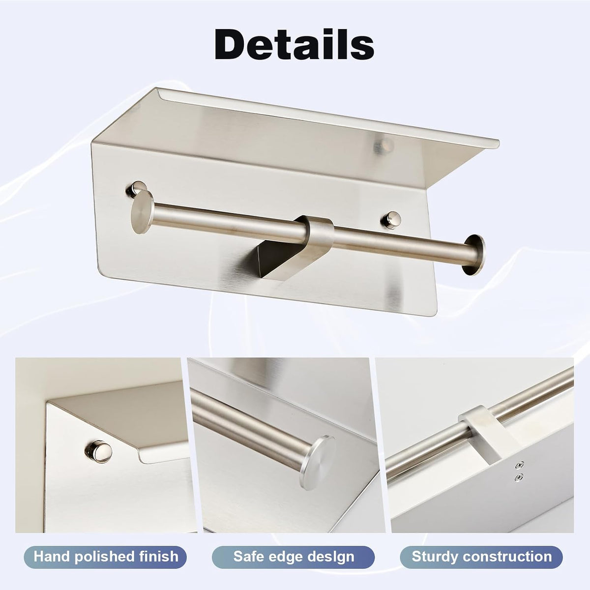 Toilet Paper Holder, NEWRAIN Double Bathroom Toilet Paper Roll Holder with Shelf, Stainless Steel Wall Mounted RV