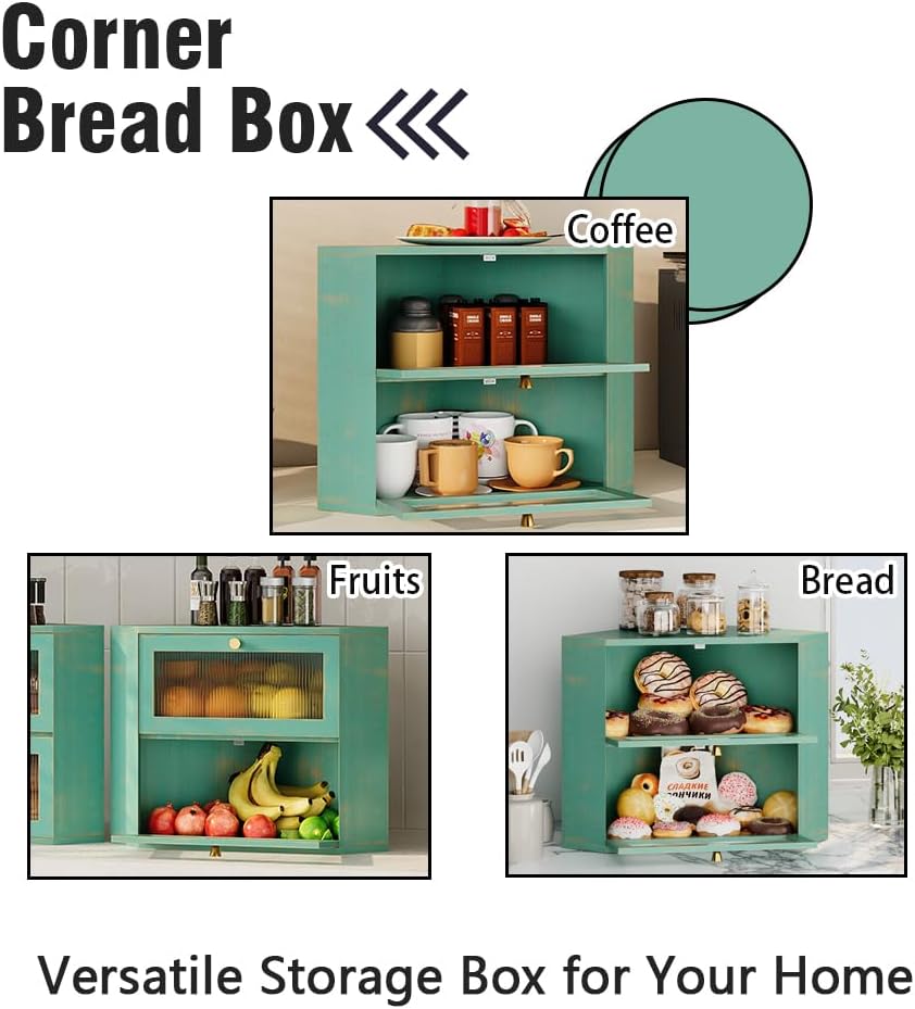 Trironsun Corner Bamboo Bread Box for Kitchen Counter Double Layer Bread Storage Container Large Capacity Bread Storage