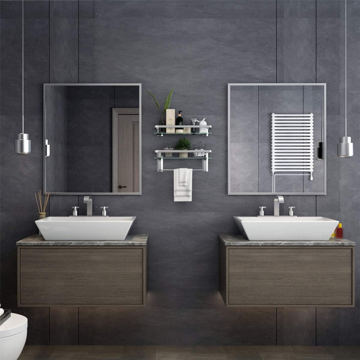 Bathroom Wall Shelf 15.7in Bathroom Glass Shelves Wall Mount Glass Shelf Rustproof Bathroom Wall Organizer 3 Tier