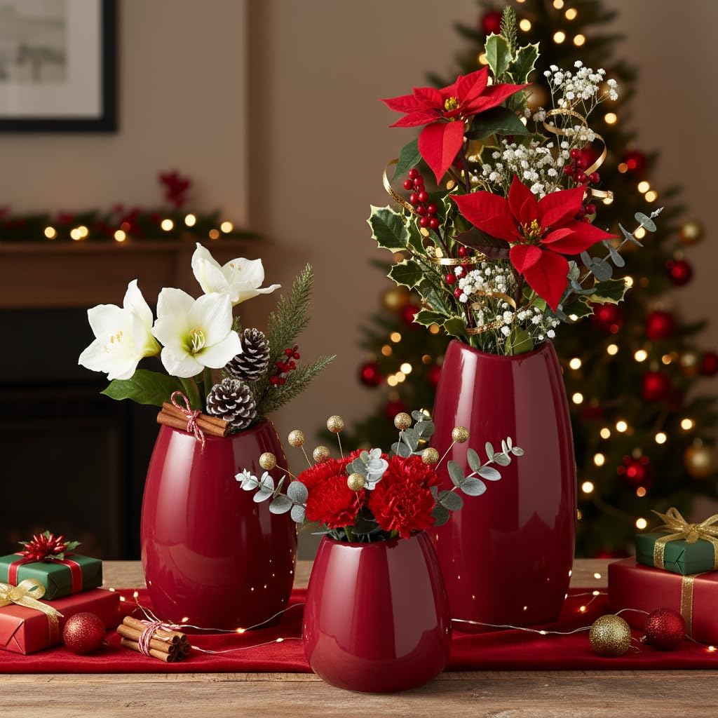 Ceramic Vase Flower Vase / Red / Set of 3