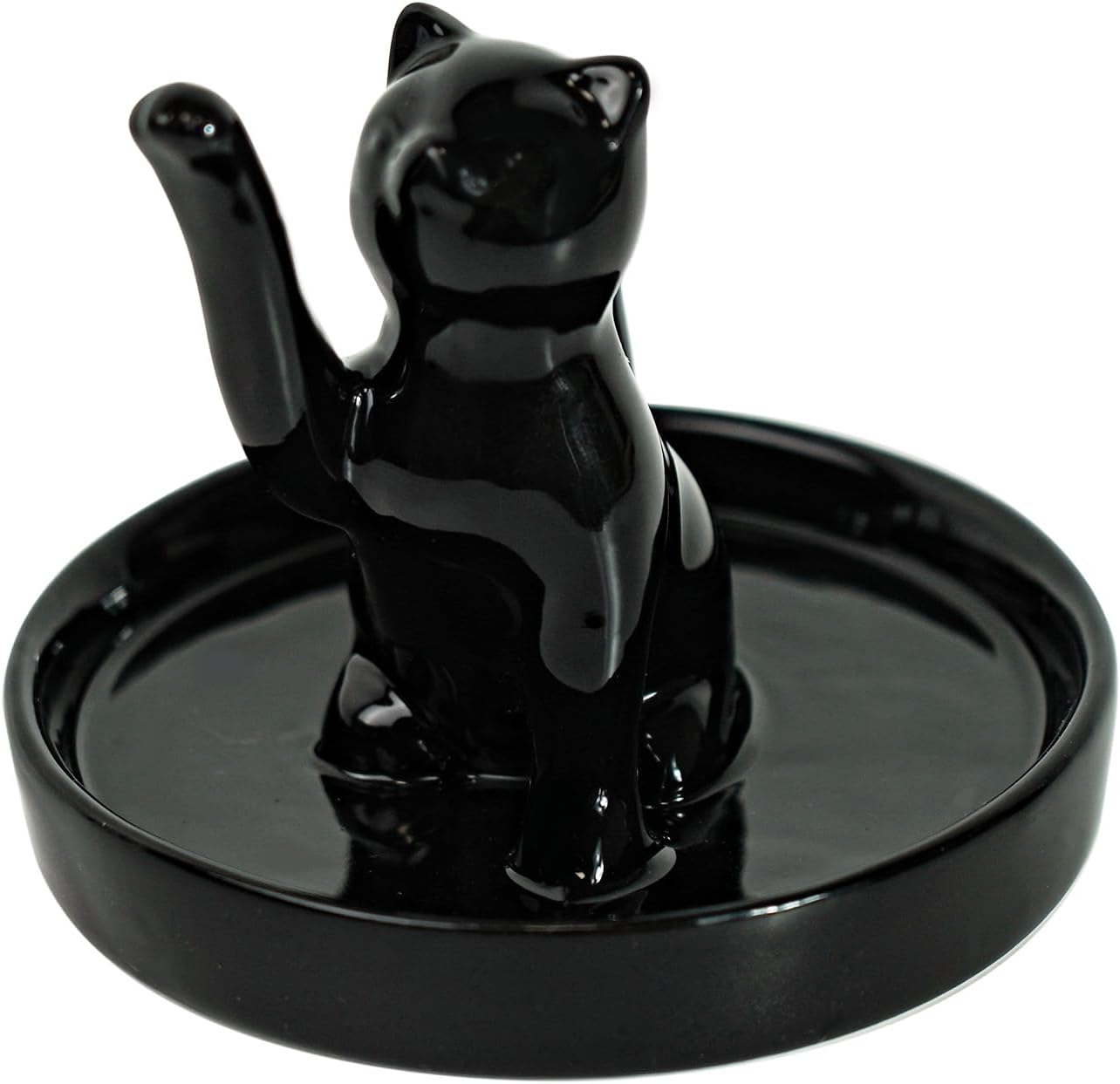 Ceramic Waving Lucky Cat Jewelry Tray / Black