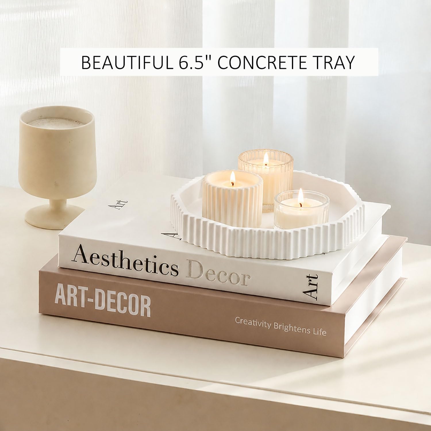 Decorative Concrete Tray & Linen Faux Book Box Set / Beige
