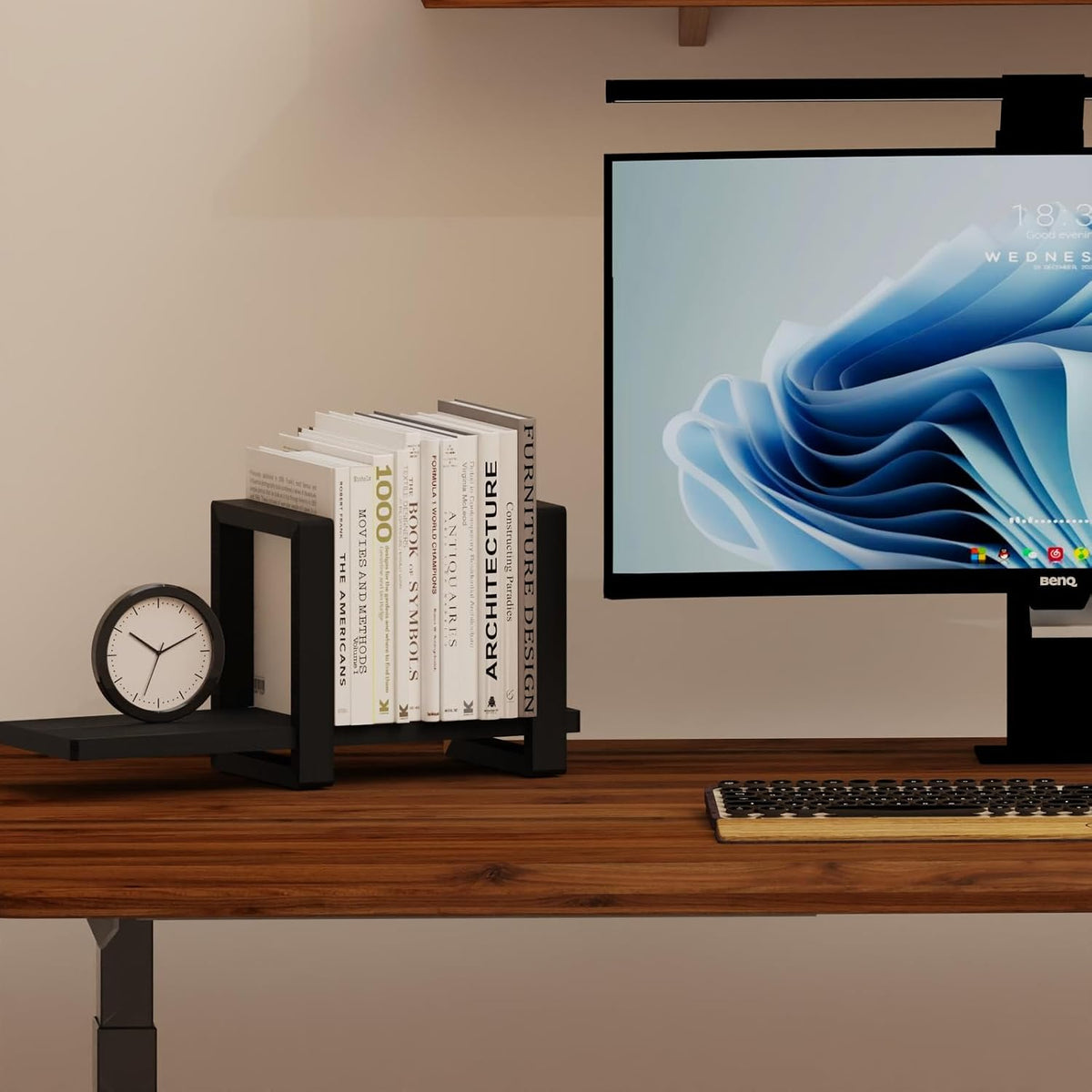 100% Solid Wood Adjustable Desktop Bookshelf, Retro Tabletop Bookshelf, Desk holder Shelf for Living Room, Home