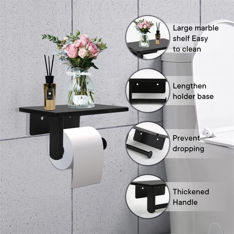 Toilet Paper Holder with Natural Marble Shelf for Bathroom Washroom,Wall Mounted Tissue Holder Suitable for Mega Roll