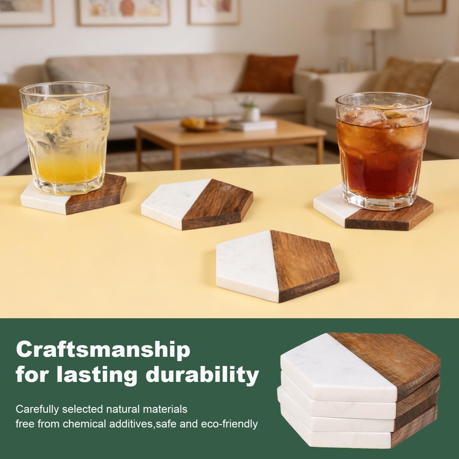 Marble Wood Coasters / White / Set of 4