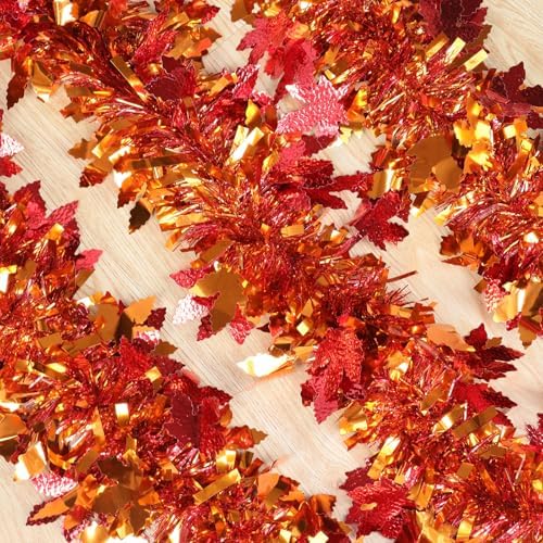 50Ft Fall Maple Leaves Garland Decorations Glitter Tinsel Leaf Thanksgiving