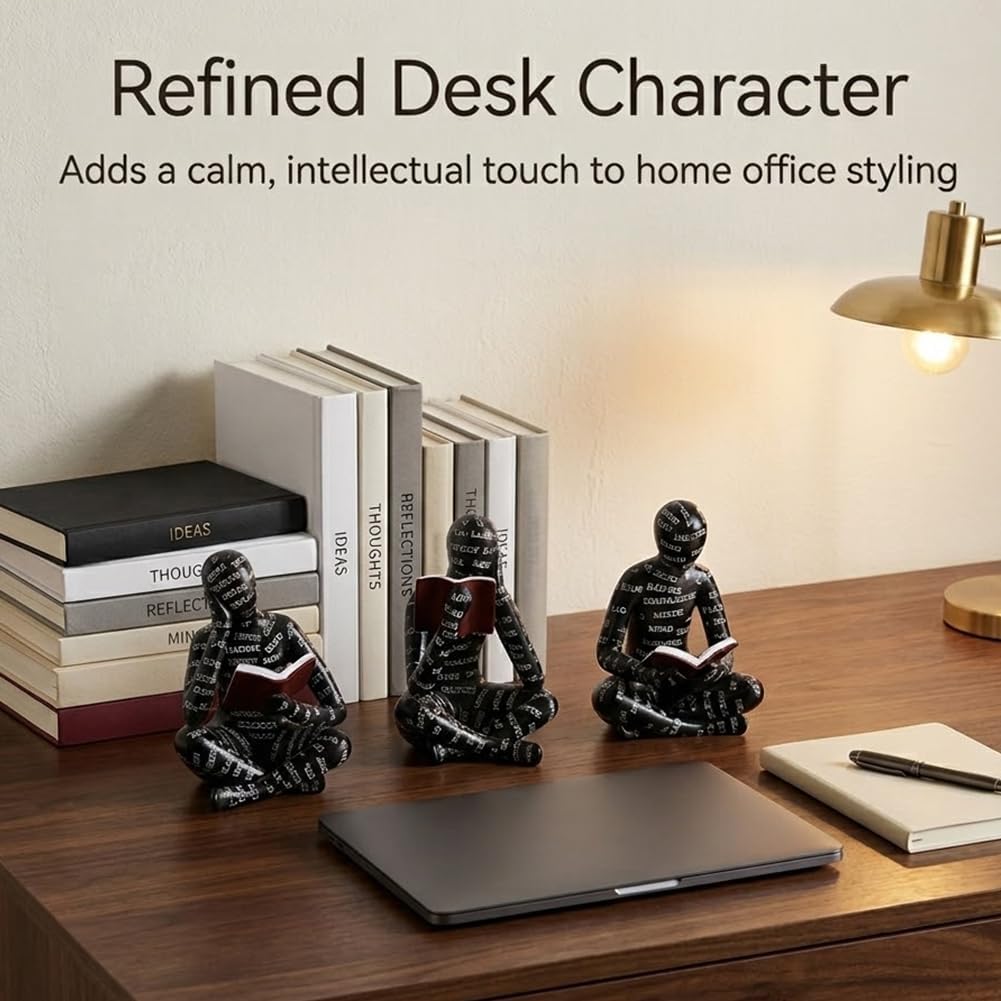 Reading Figurines Modern Bookshelf Decor / Black / Set of 3