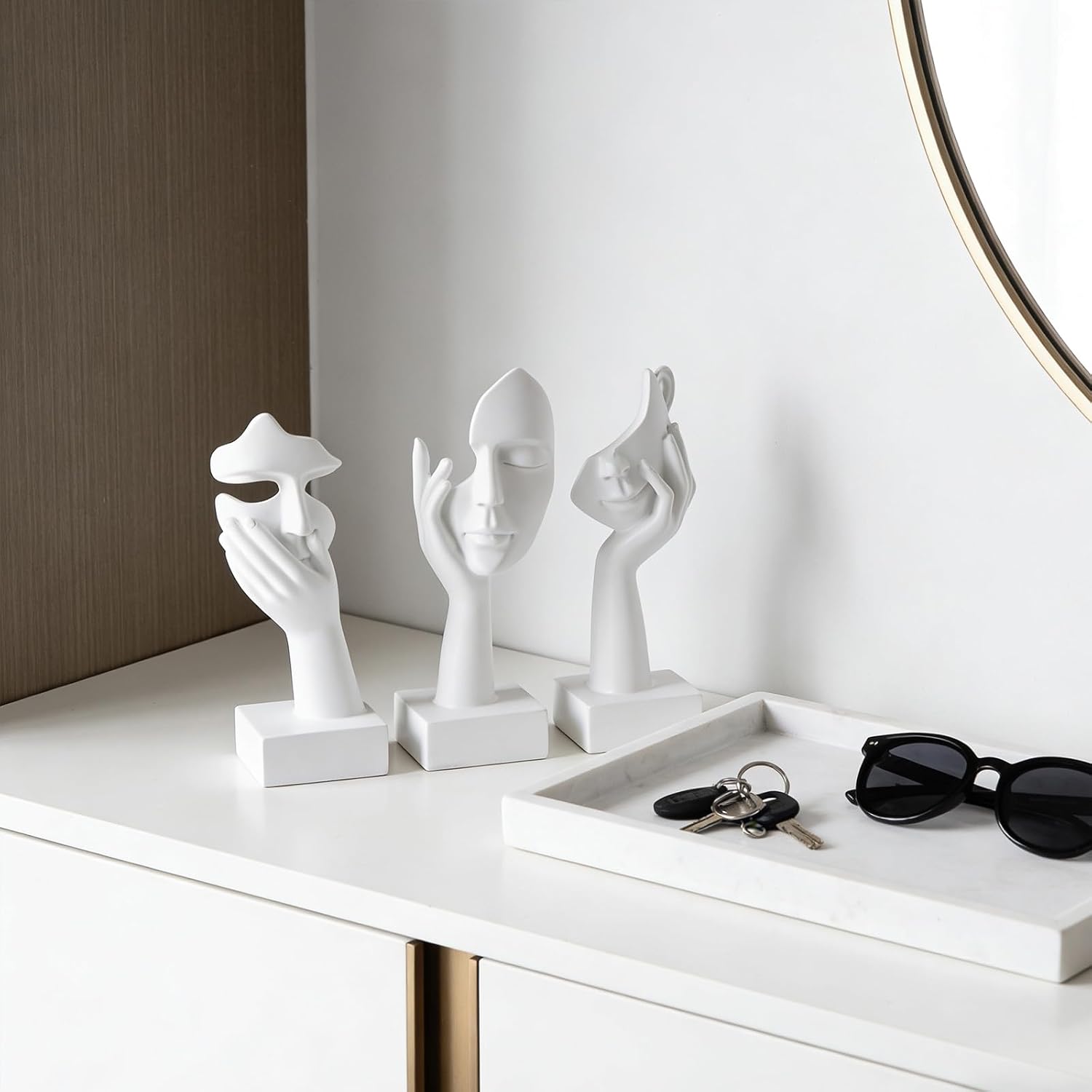 Art Abstract Home Accent Figurines for Decor Woman Apartment Bookshelf Floating / White / Set of 6