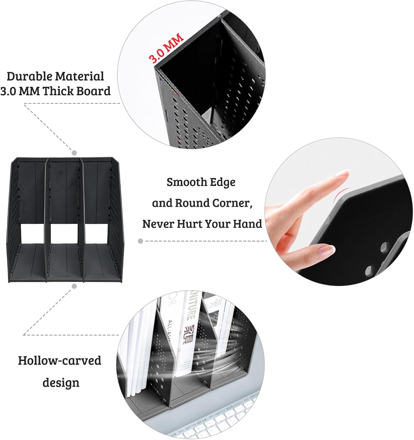 SAYEEC 2Pcs Collapsible Plastic Magazine File Holder Vertical Binder Storage Organizer for Desk Sturdy Upright Desktop