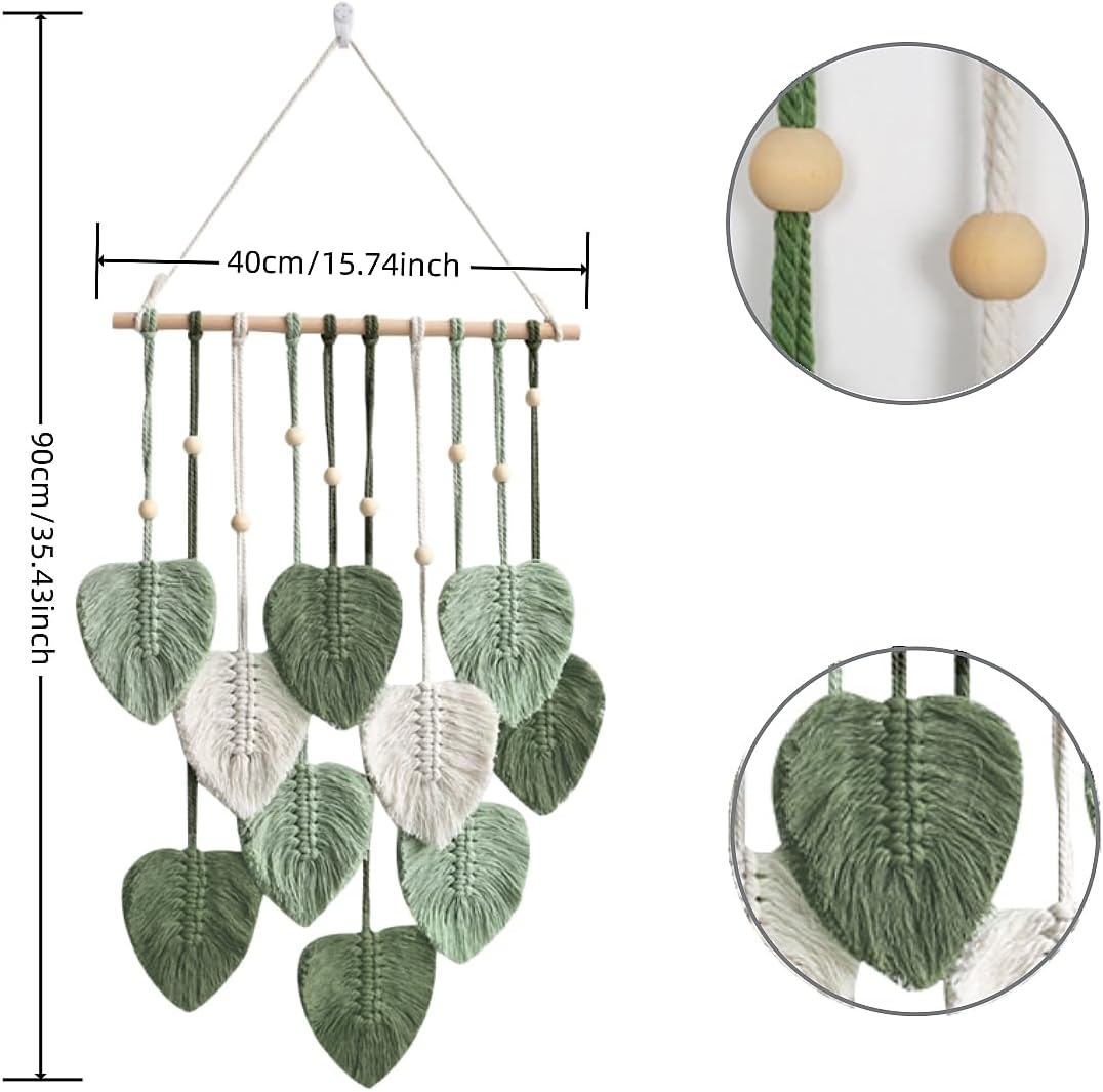Macrame Wall Hanging Boho Woven Tapestry Handmade Home Wall Decor Bohemian Leaf Modern / Green&beige