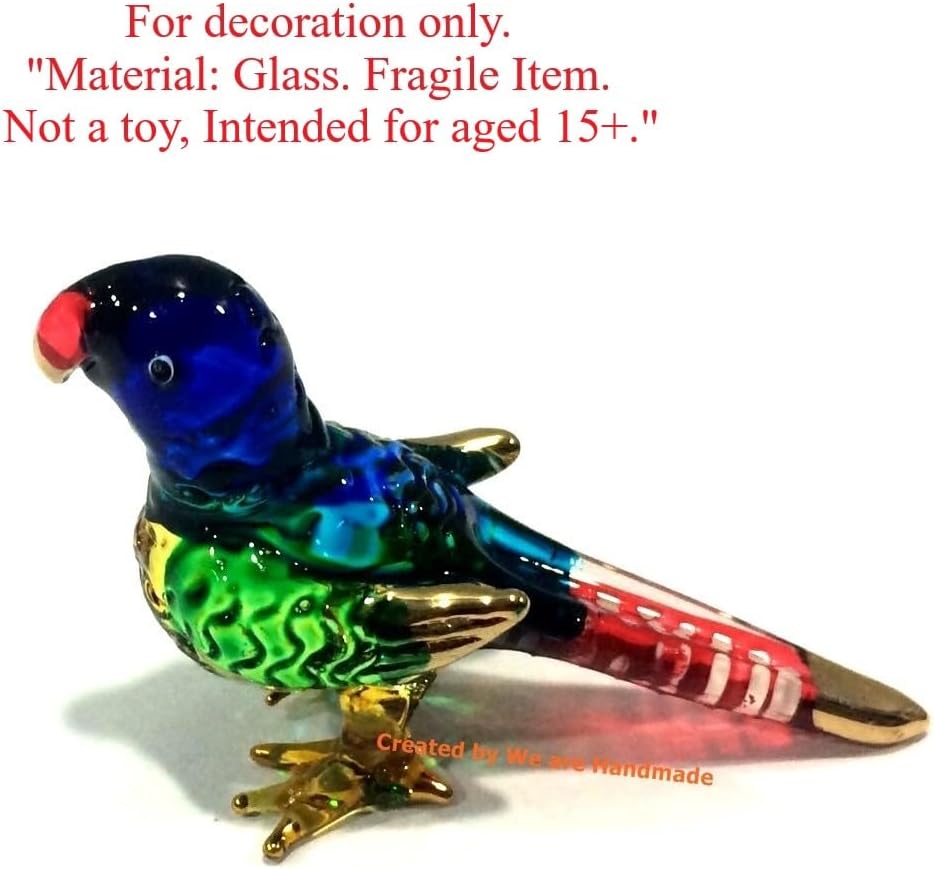Handmade Mini Blown Glass 2" Parrot Bird Fantasy Figurine Art / Blue