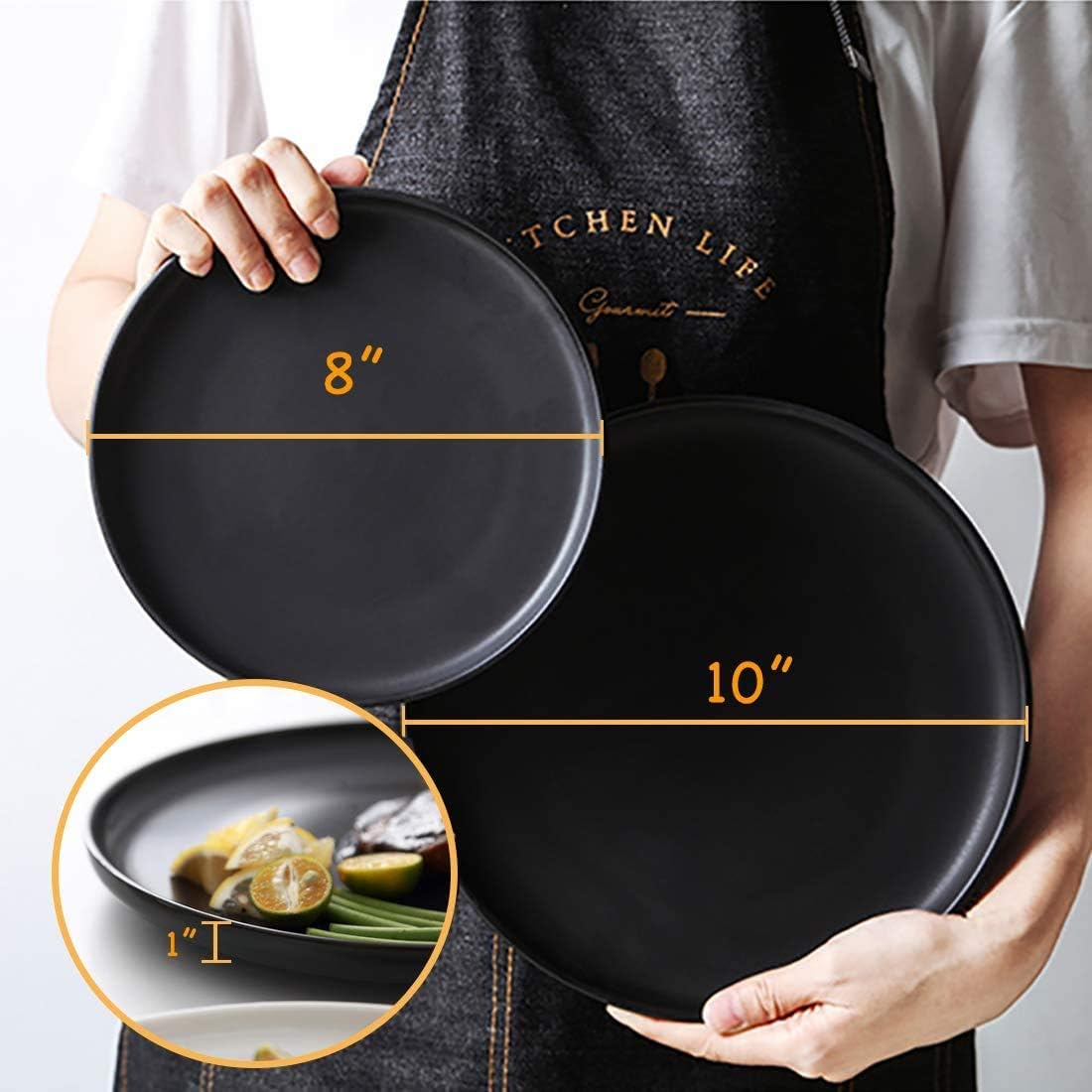 Matte Black Porcelain Dinner Plate, 10-Inch Large Elegant Round Serving Plate Set Perfect for Steak, Pasta, Dessert and