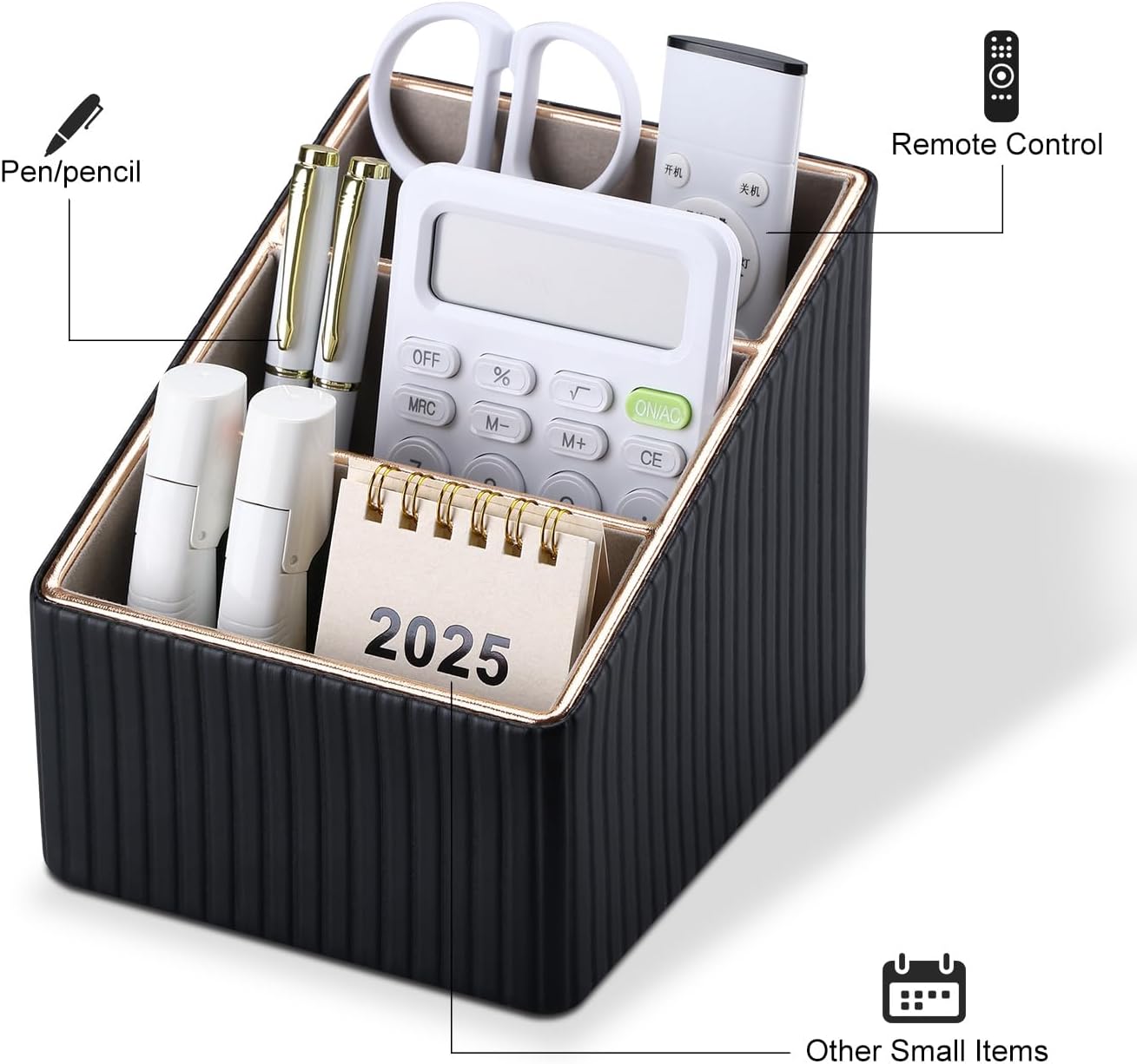 3 Slot PU Leather Remote Controller Holder / Black Striped