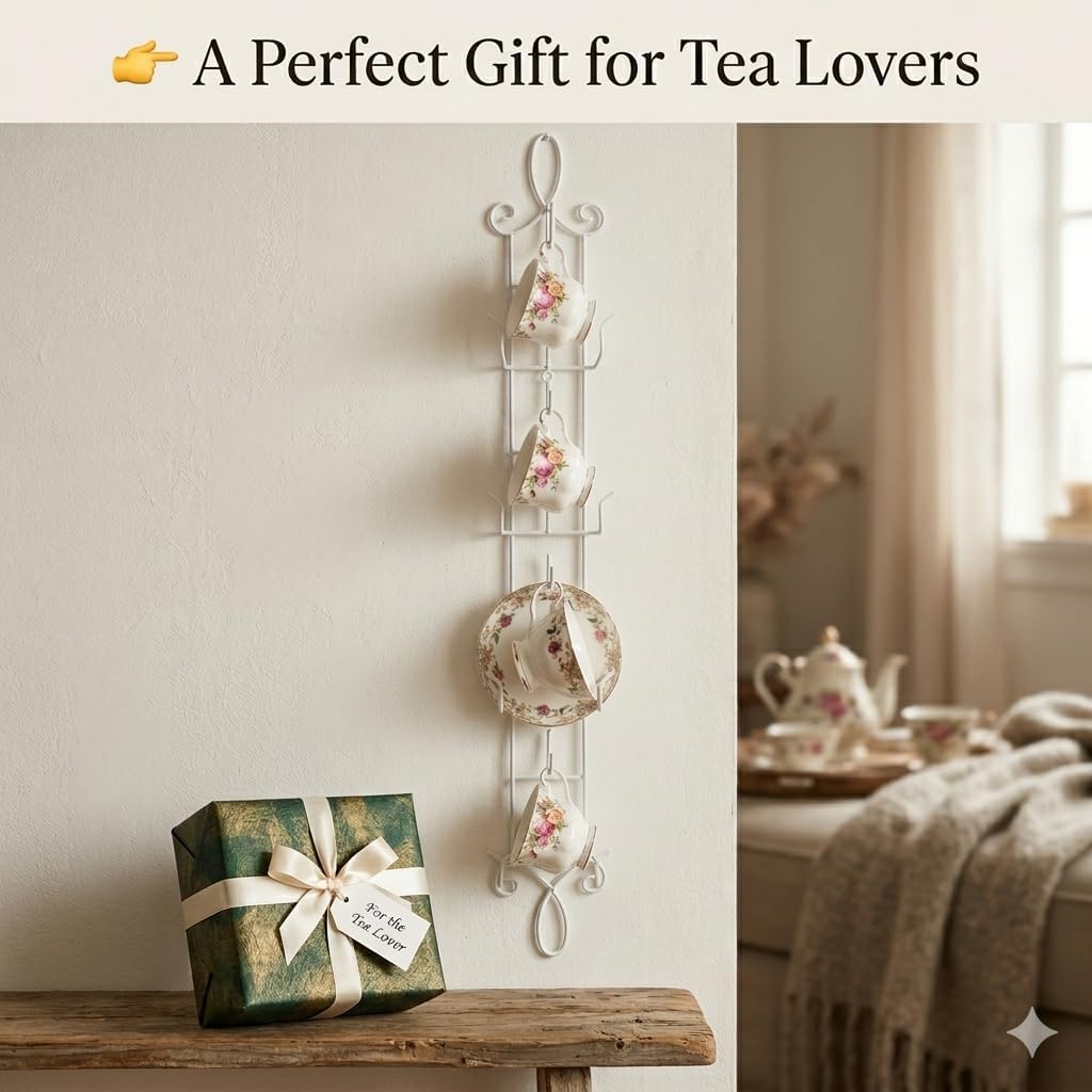 HOHIYA Wall Mount Tea Cup Rack 2 Pack Coffee Mug Organizer White | Organizes teacups, coffee mugs and saucers while