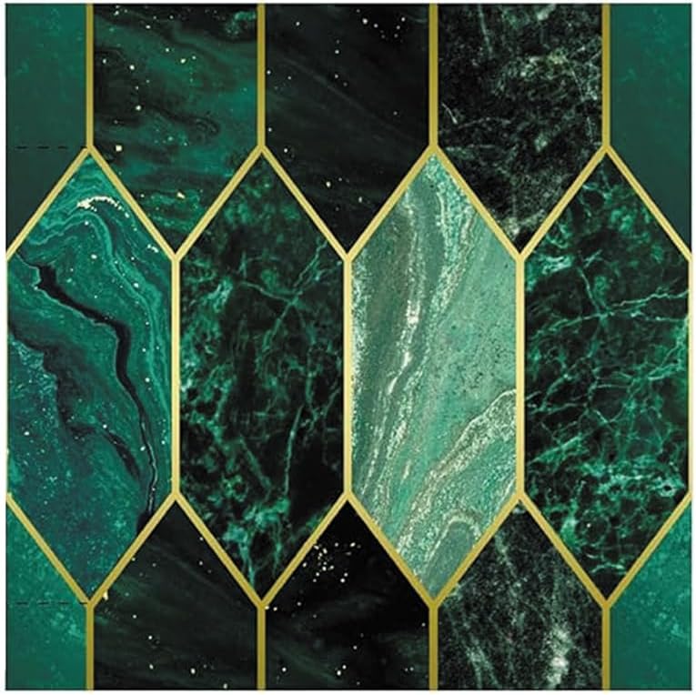 Gilding Marble PVC Adhesive Tile Peel and Stick Thick / 7.87 x 7.87 / Green / Set of 10