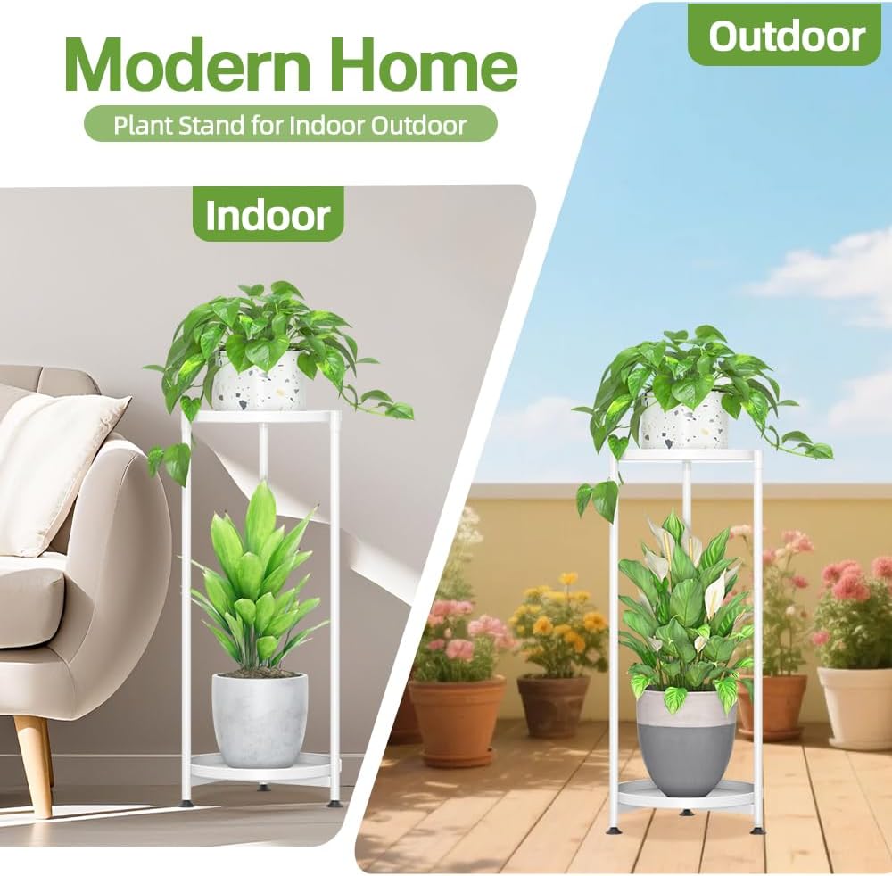 iDavosic.ly 2 Tier Metal Corner Plant Stand Indoor Outdoor, 29'' Tall White | Vertical Flower Display Holder for 11''