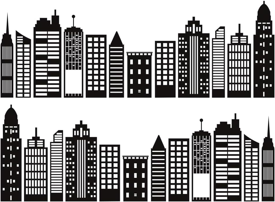 2 Sheets Cityscape Wall Stickers City Buildings Silhouettes Wall Decals Kids Room Peel / Set of 2
