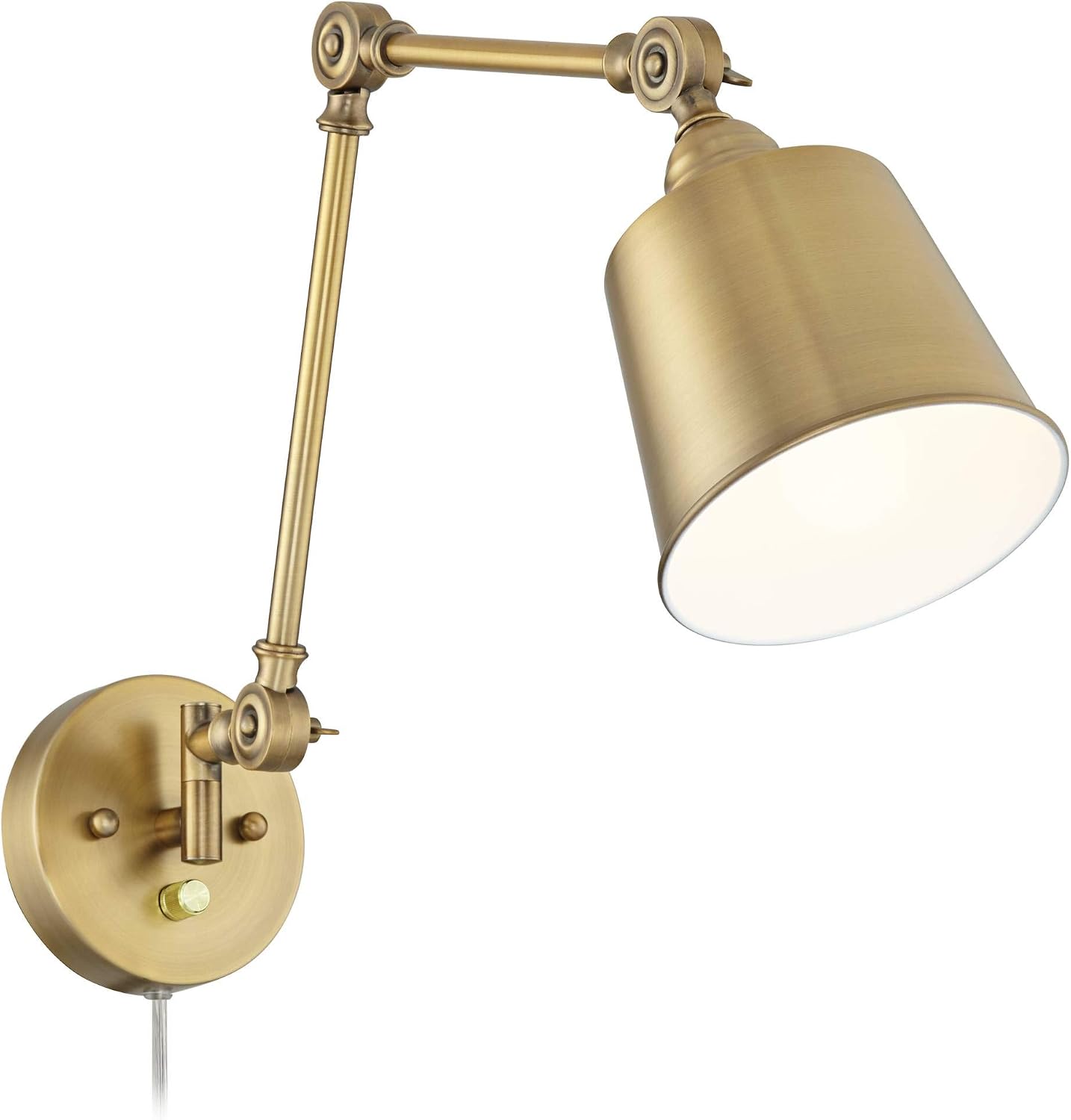 Mendes Antique Brass Swing Arm Plug-In Wall Lamps Set of 2 Light Fixture | Modern Adjustable Up Down Metal Shade for