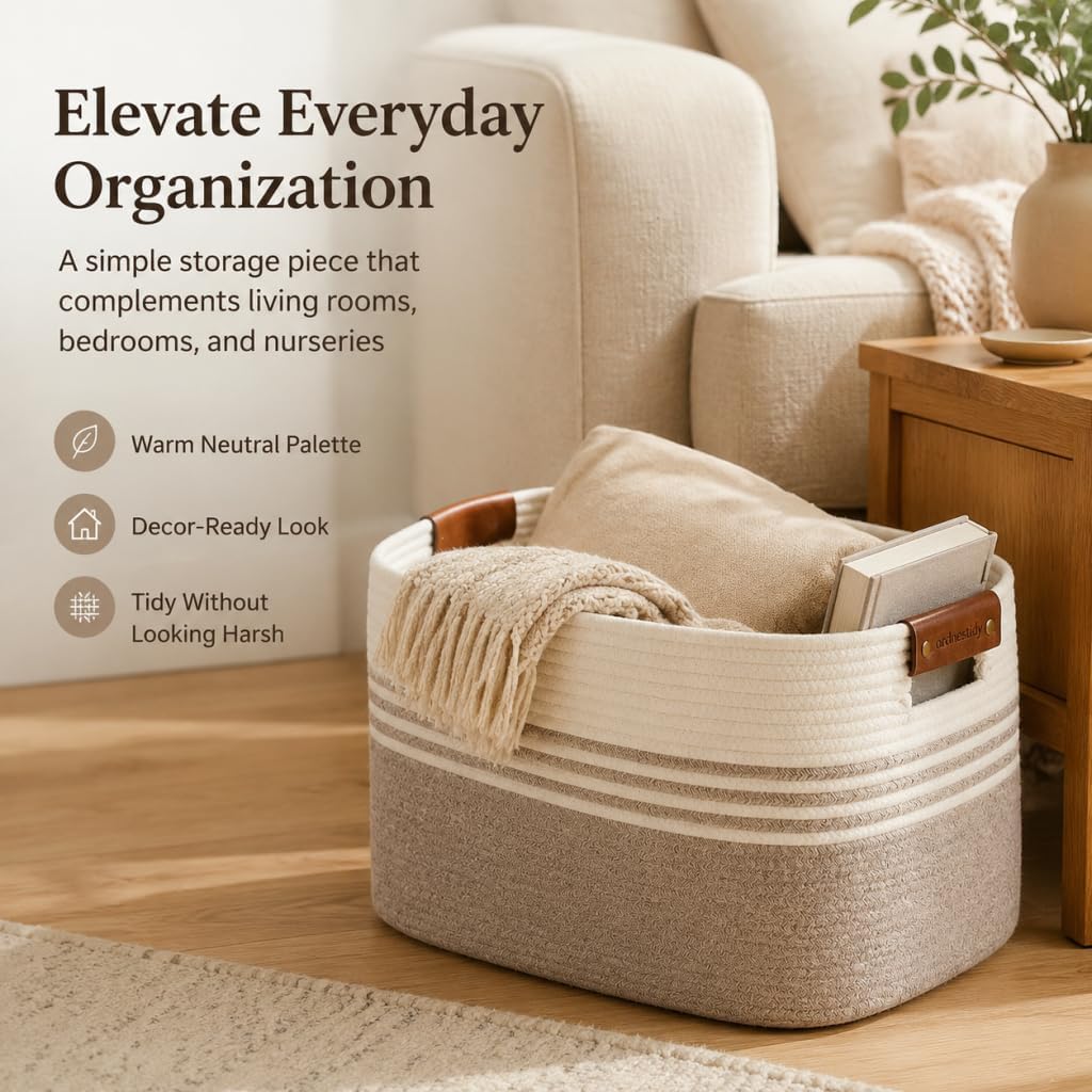Collapsible Woven Storage Baskets / Whitebrown / 15.4GAL