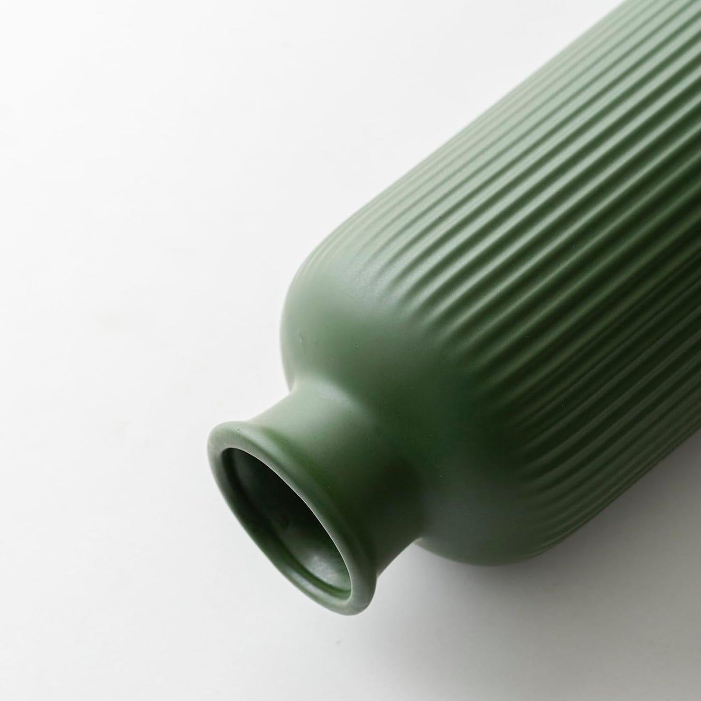 Ribbed Ceramic Vase for Flowers / Green / 10 Inch