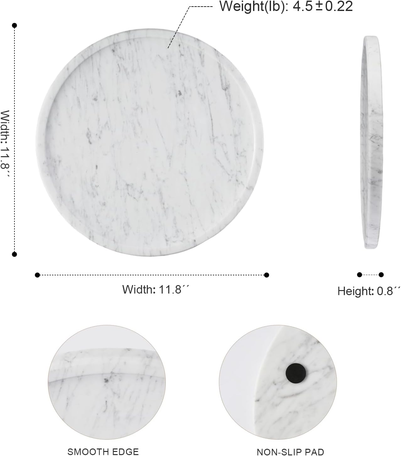 Marble Serving Tray / Carrara / Natural / 11.8 Inch