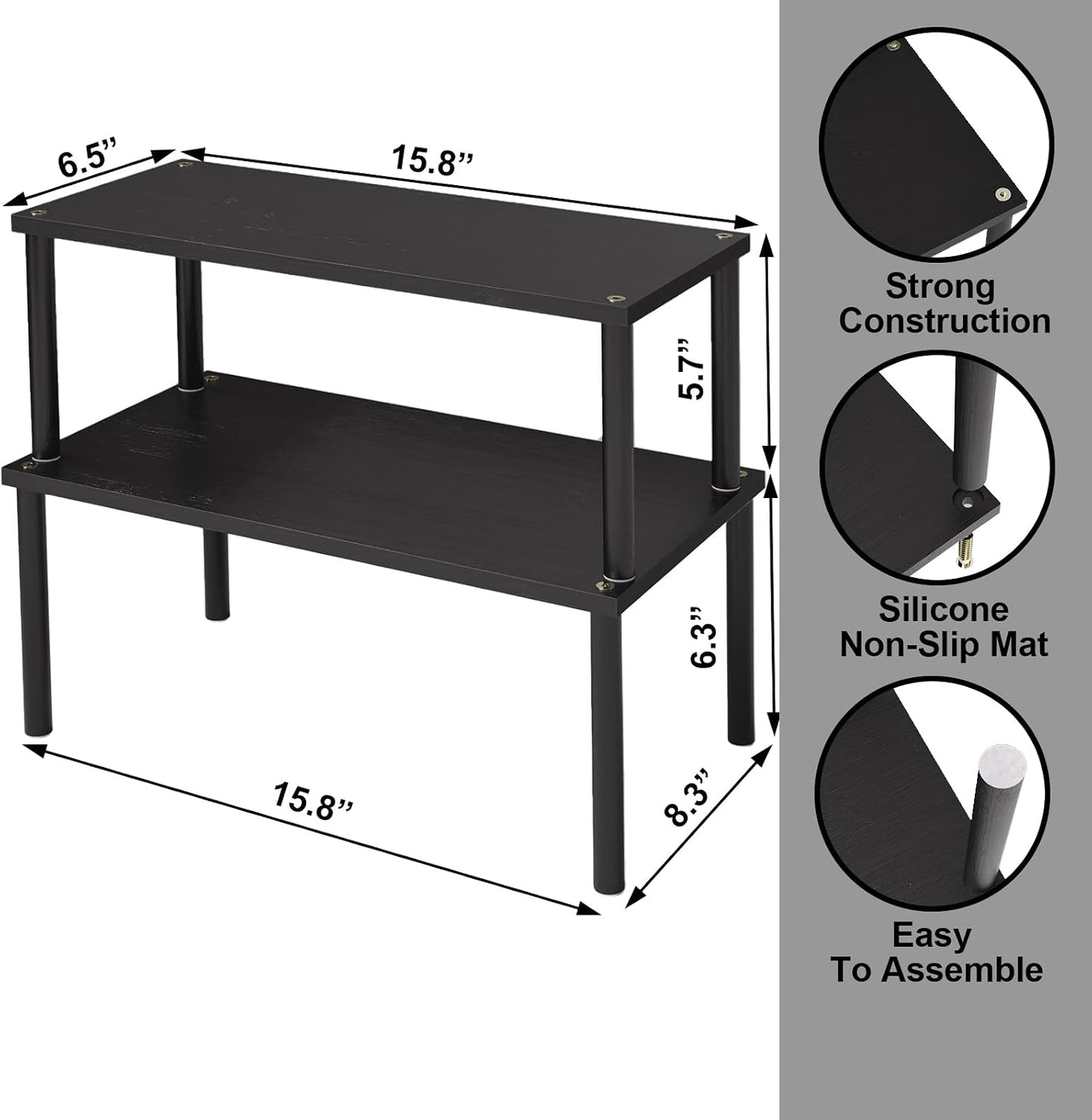 VERTORGAN 2 Pack Cabinet Organizer Shelf,Bamboo Countertop(Large,Black) | Kitchen Counter Shelves,Spice Rack Countertop