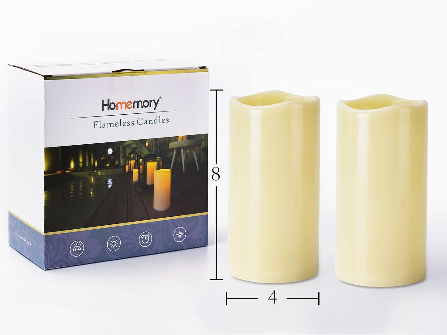 Homemory 4" x 8" Waterproof Outdoor Flameless Candles, Battery Operated Flickering LED Pillar Candles with Remote and