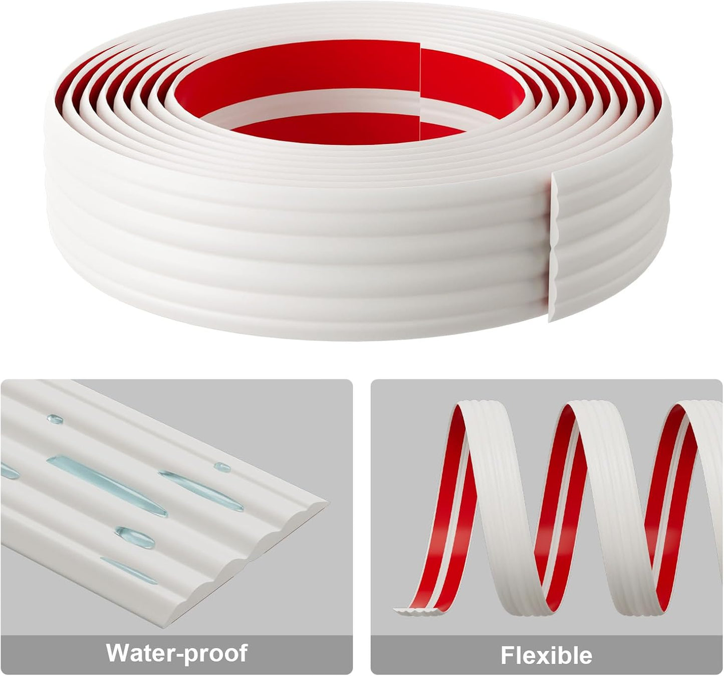 Self-Adhesive Flexible Trim Molding for Inside & Outside Corners / 1.6" W x 20' L / White