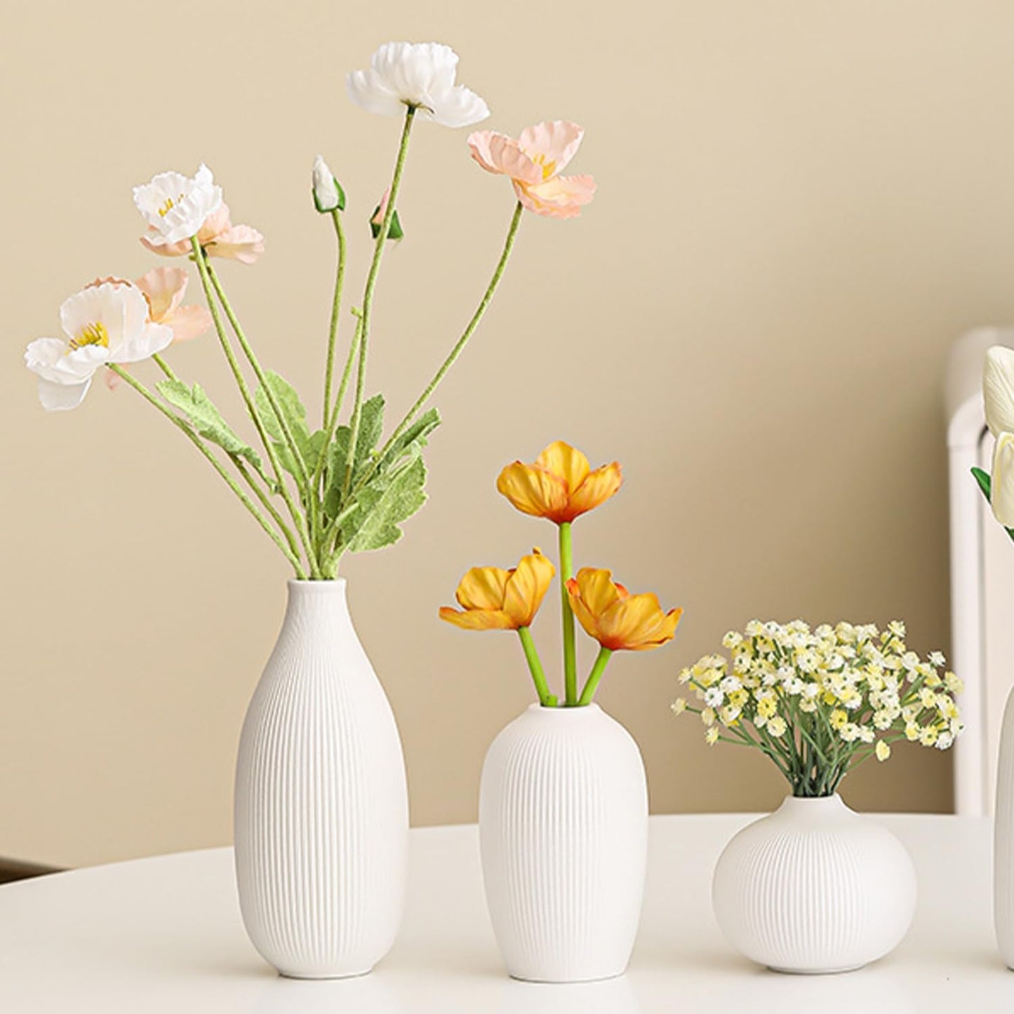 Ceramic Vase / Boho Aesthetic Flower Vases / White / Set of 3