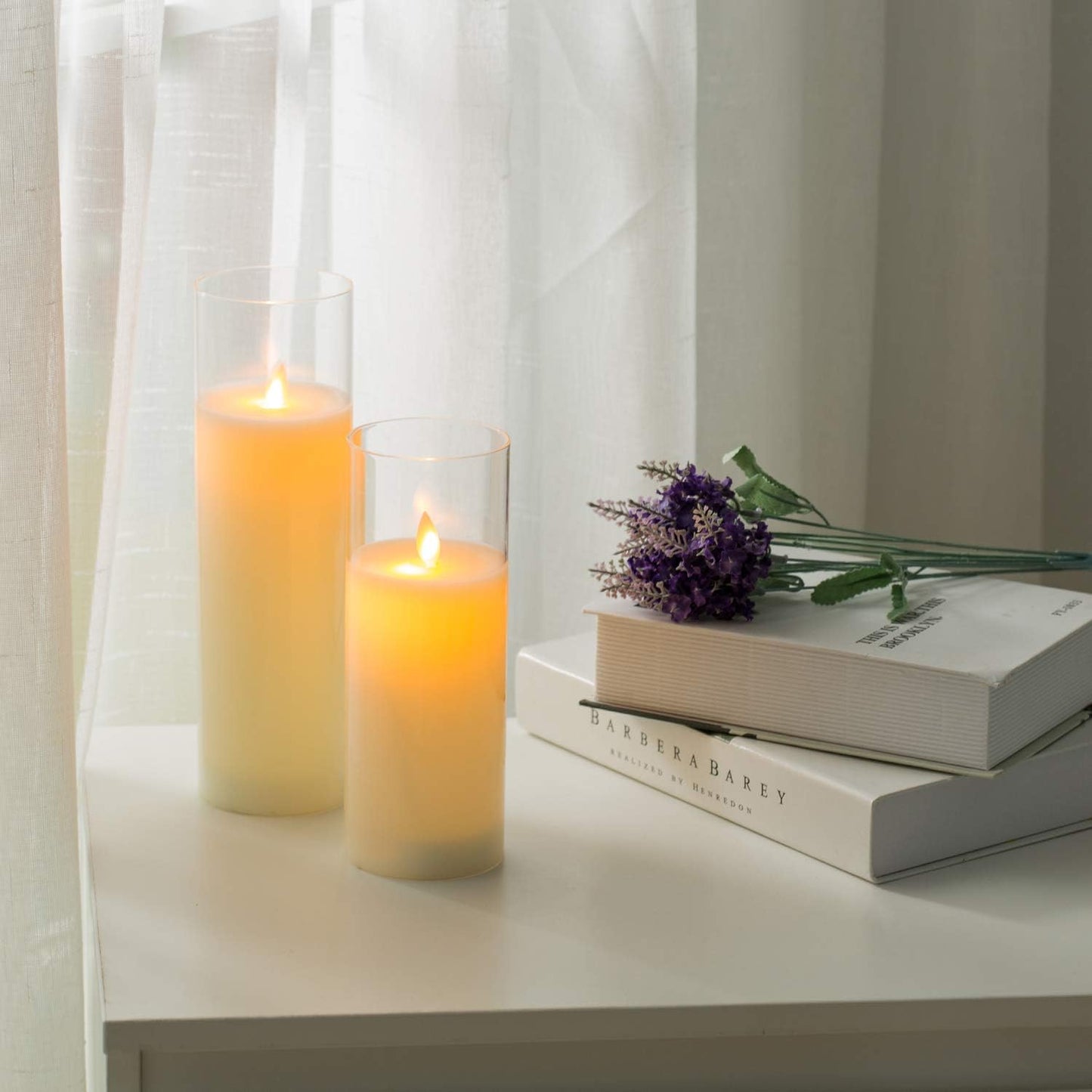 AKU TONPA Pack of 3 Flameless Candles Battery Operated Real Wax Glass Flickering LED Candle Sets with Remote Control