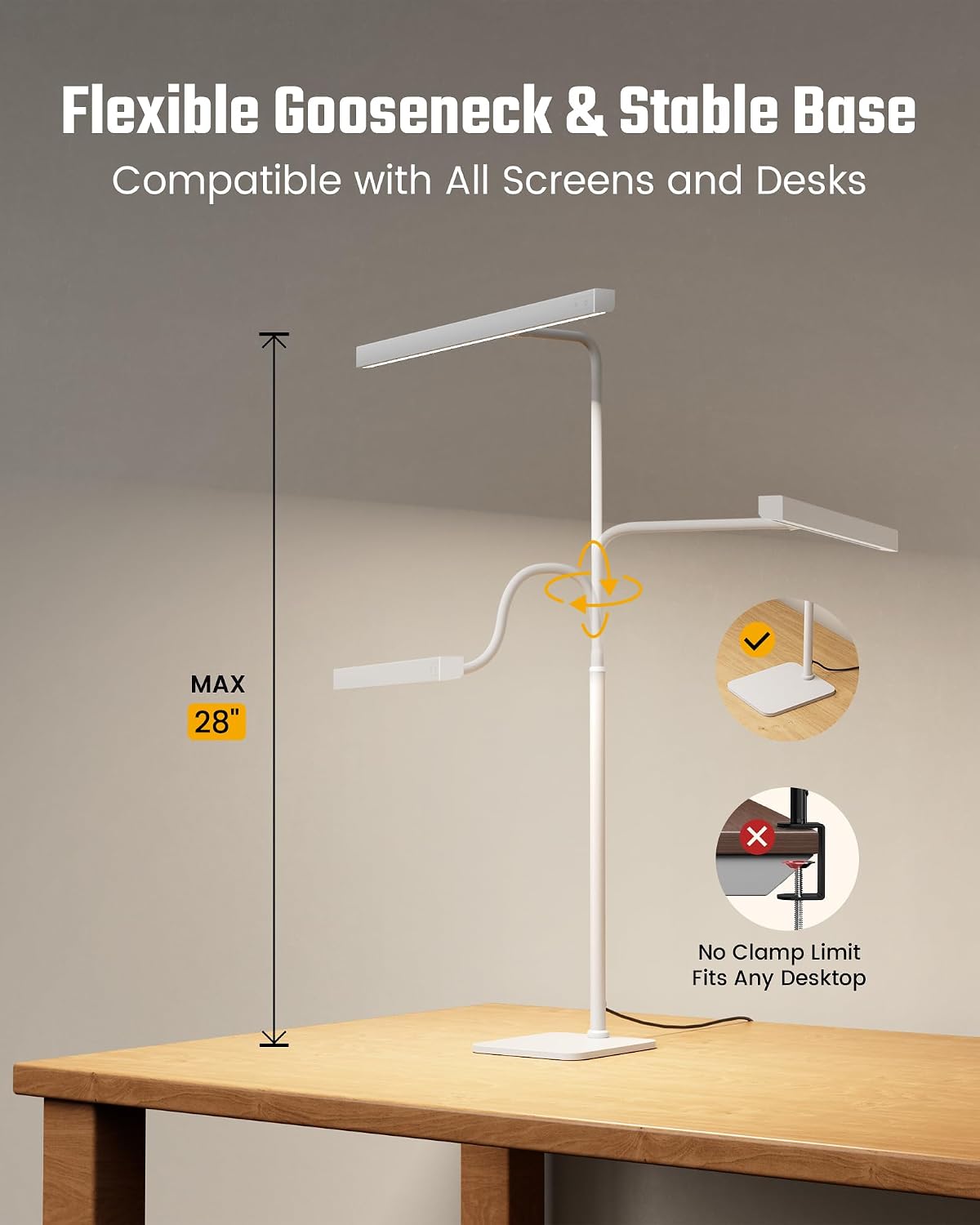 SUPERDANNY LED Desk Lamp for Home Office, Eye-Caring Desk Light with Base | White, 12W Touch Control 3 Colors Dimmable