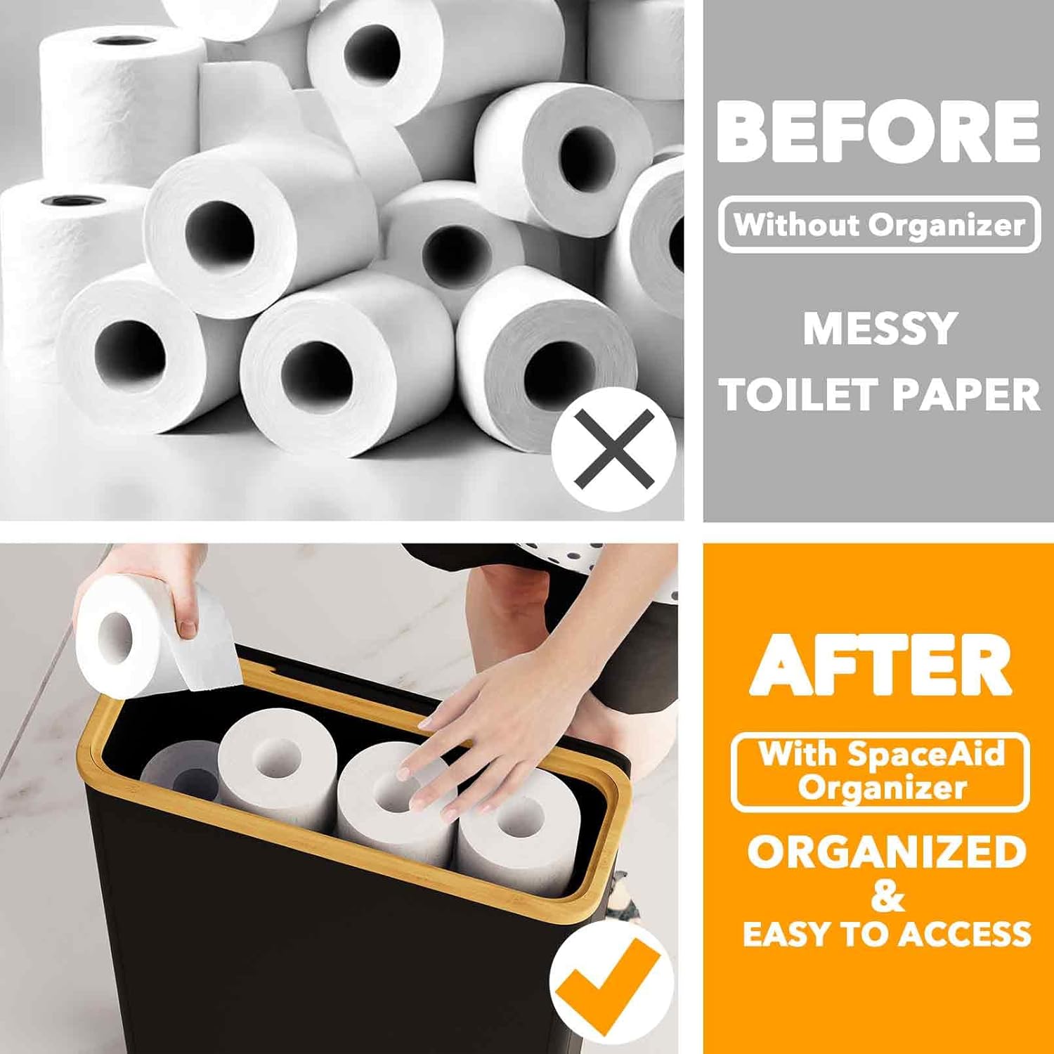 SpaceAid Extra Large Toilet Paper Storage with Lid, Hold up to 24 Regular Rolls or 18 Mega Rolls, Slim Toilet Paper