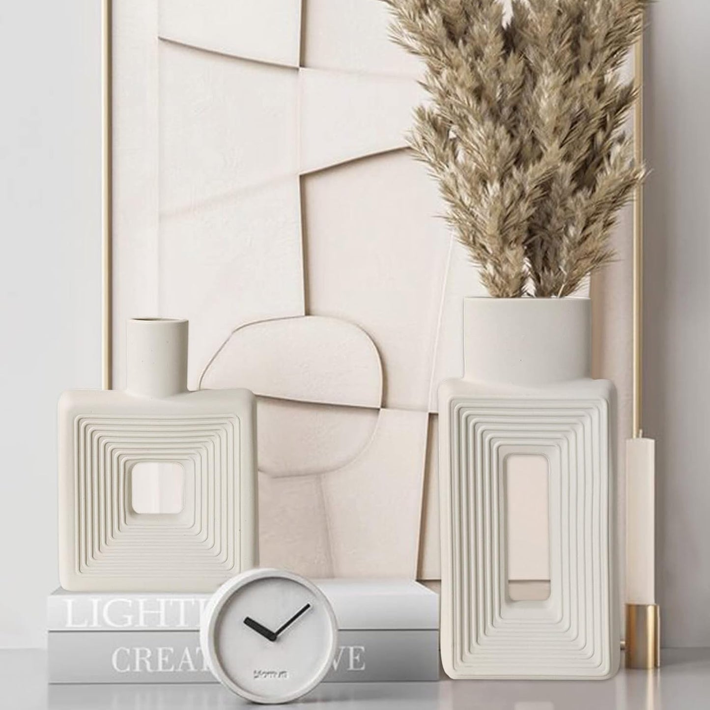 White Ceramic Vase / Square White / Set of 2