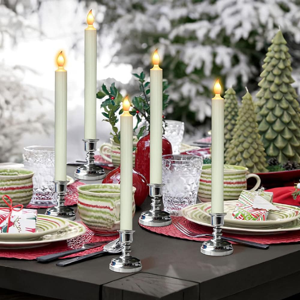 6 Pack Flameless Window Candles Battery Operated with Remote Timer | LED Taper Candle with Silver Holders, Suction Cups