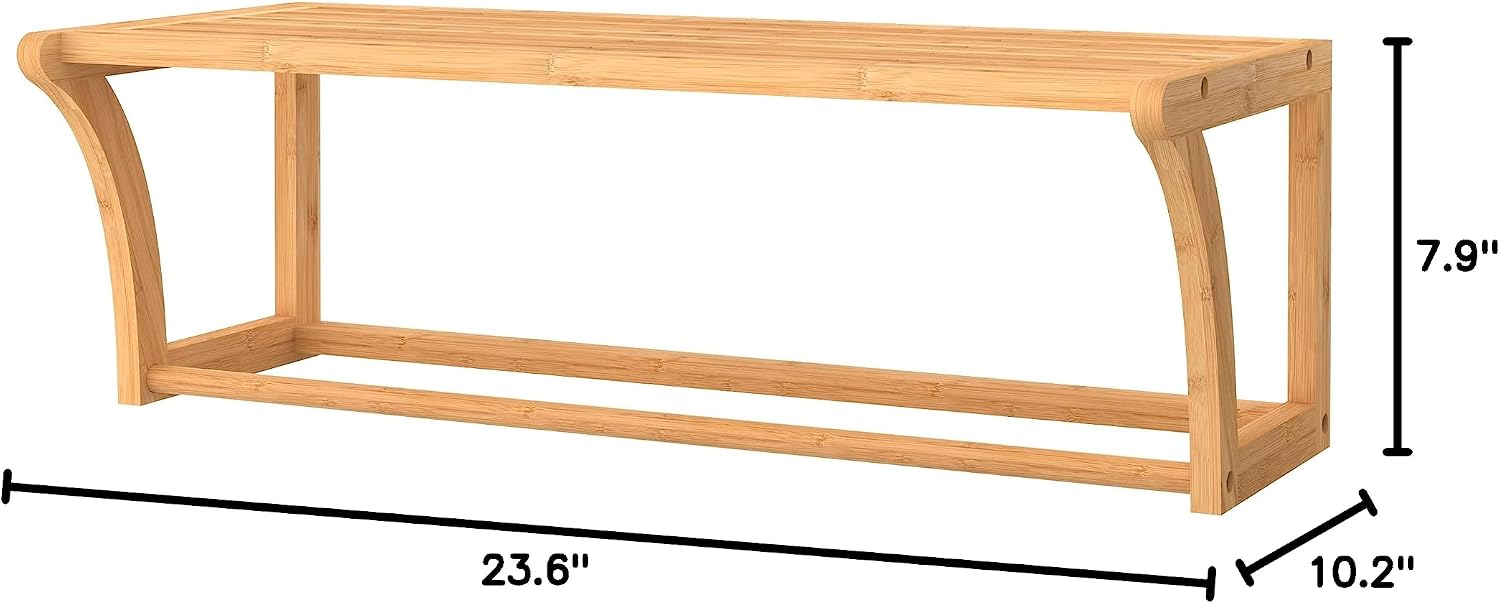 ClosetMaid Bamboo Wall Shelf with Towel Bar, Wall Mount Storage Shelves, Organizer Rack, Natural Finish