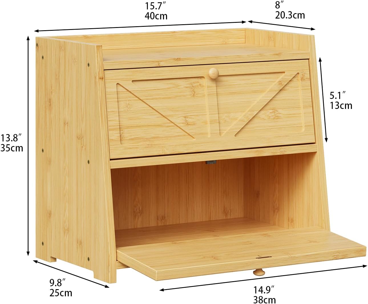 Trironsun Vintage Double Layer Bread Box for Kitchen Counter Bamboo Bread Storage Container Large Capacity Bread