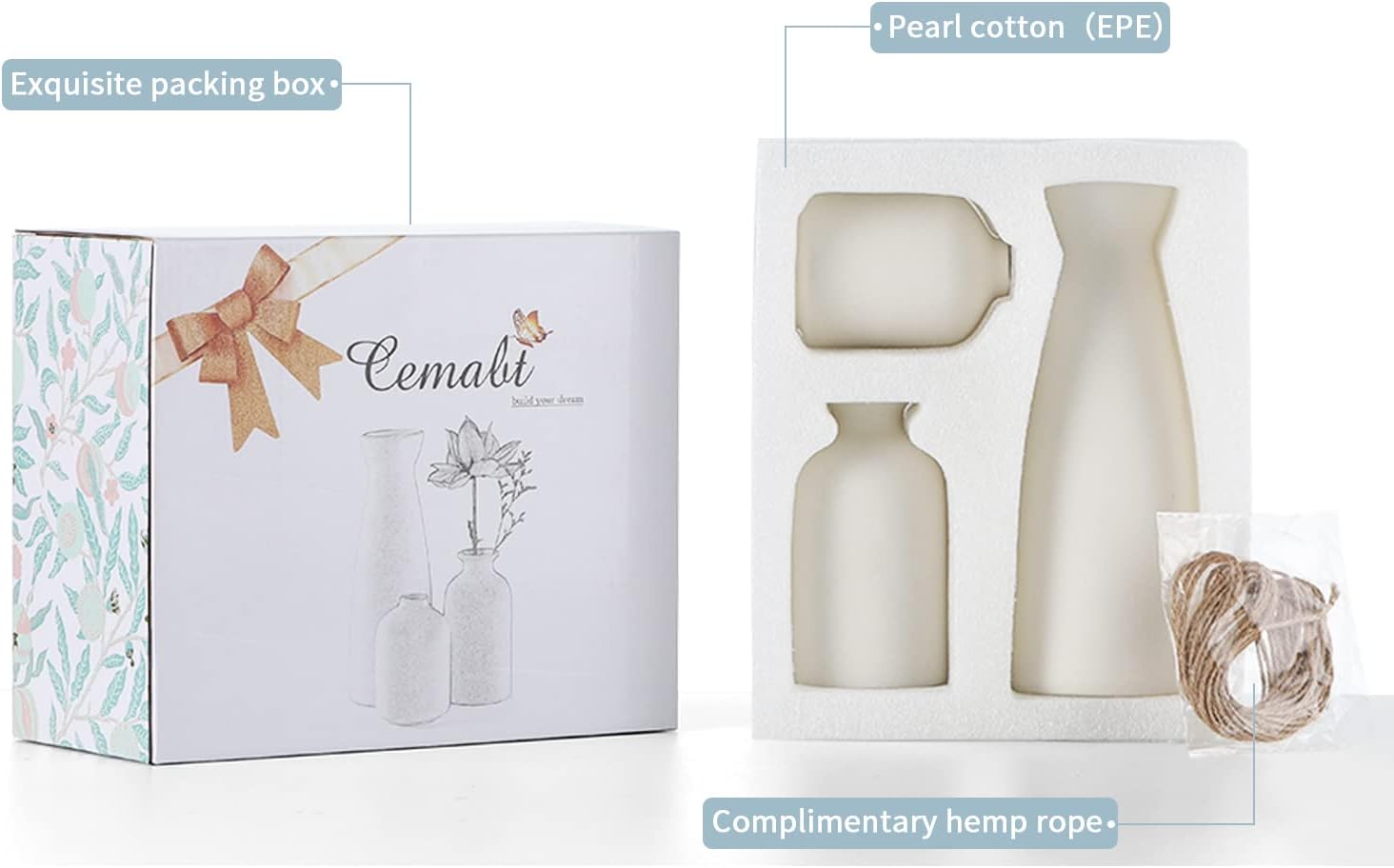 White Ceramic vase Set-3 Small Flower vases for Decor / 3set-white