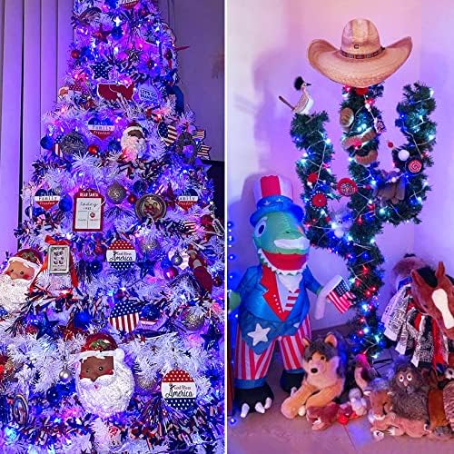 JMEXSUSS 4th of July Decorations, 33ft 100 LED Red White and Blue Lights