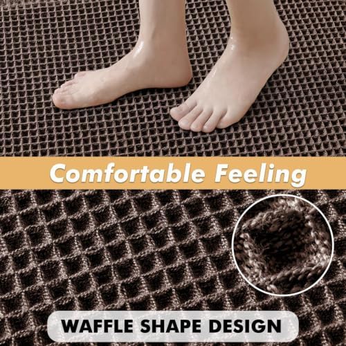 MIULEE Set of 2 Waffle Bathroom Rugs Boho Bath Mat Chocolate 20x32 Inch
